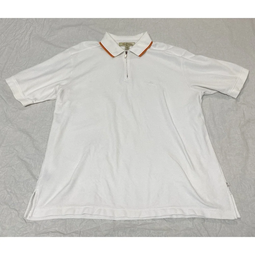 Tommy Bahama Polo Shirt XL‎ White 1/4 Zip Short Sleeve Pima Cotton Casual